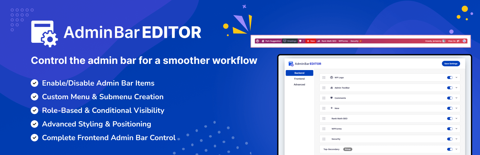 Admin Bar Editor – Toolbar Customization with User Role based access & Custom menus