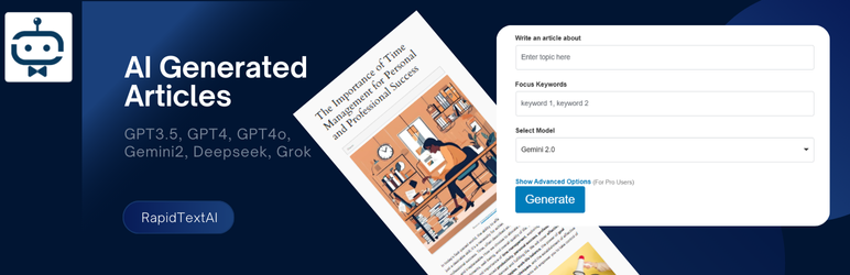 AI Content Writer & Auto Post Generator for WordPress by RapidTextAI