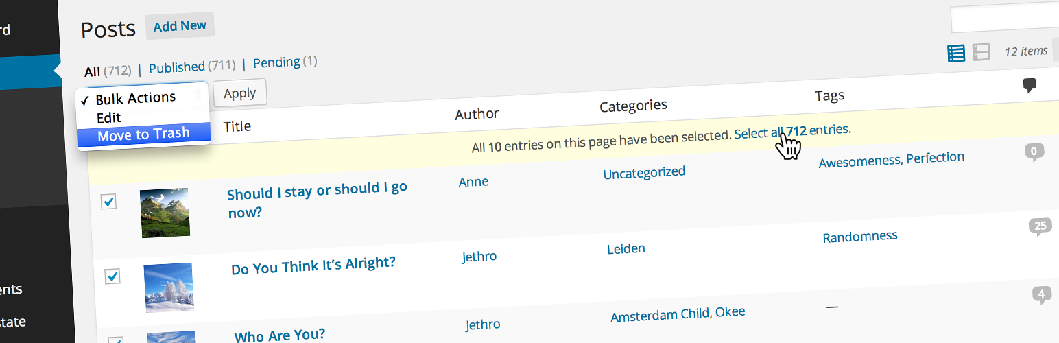 Bulk Actions Select All