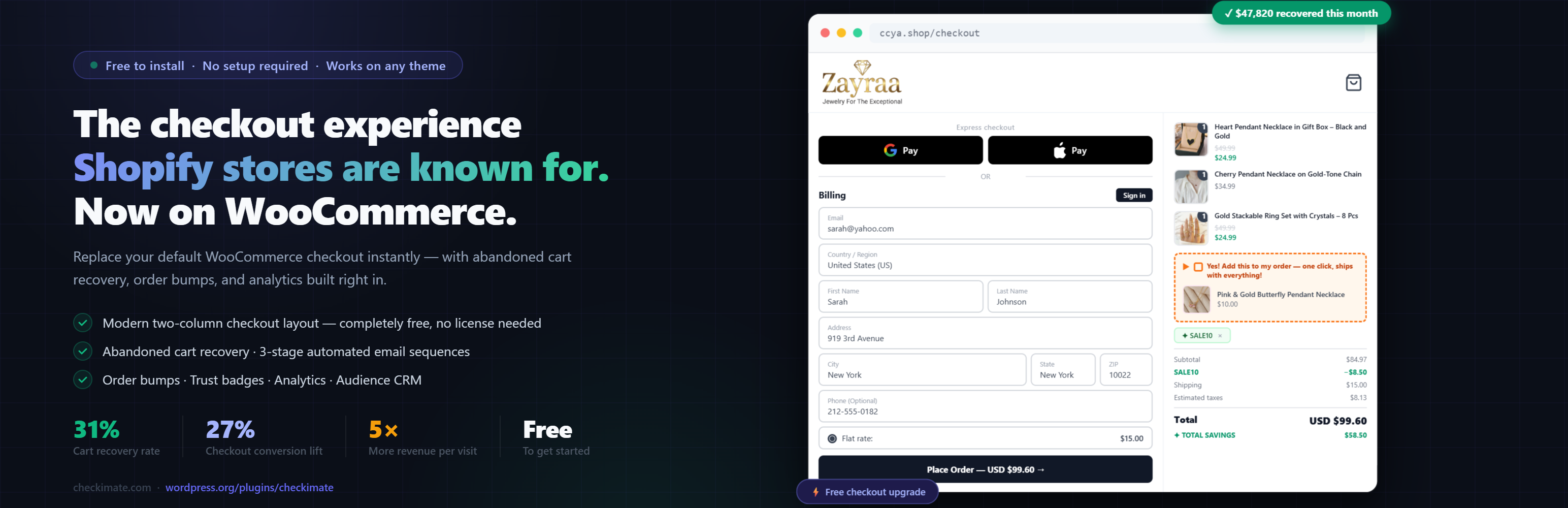 Checkimate — WooCommerce Checkout, Abandoned Cart Recovery & Order Bumps