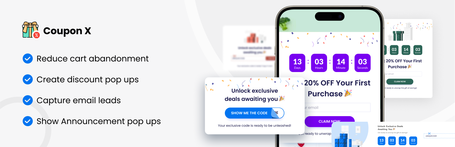 Coupon X – Discount Popups & Promo Codes Pop Ups for WooCommerce