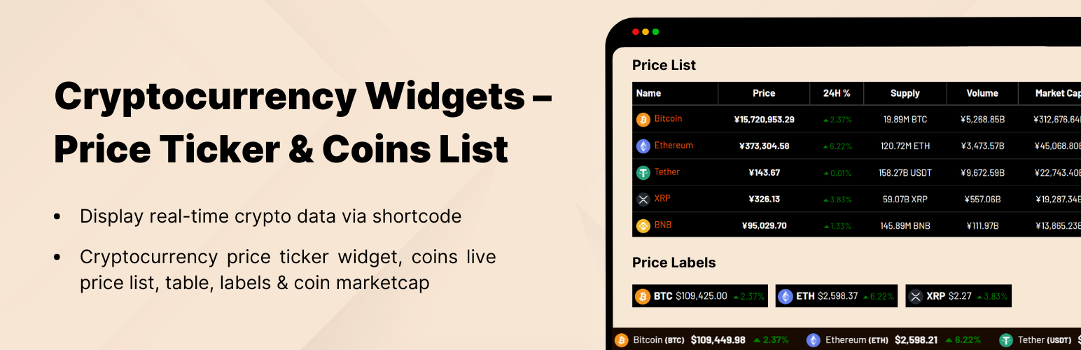 Cryptocurrency Widgets – Price Ticker & Coins List