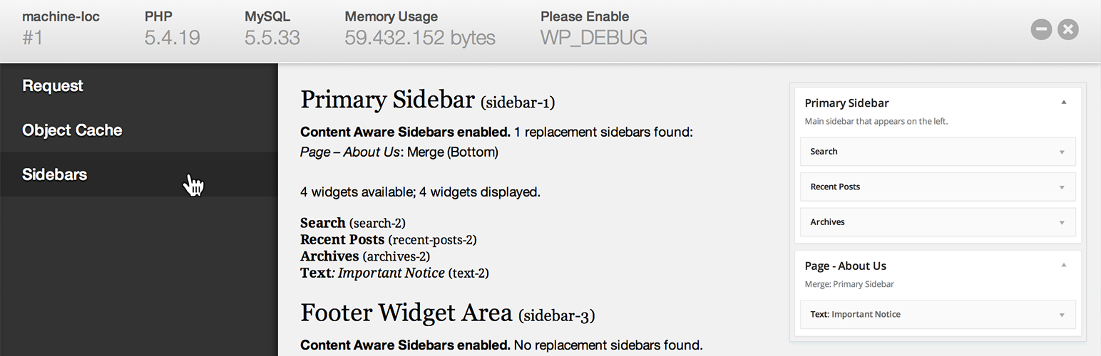 Debug Bar – Sidebars & Widgets