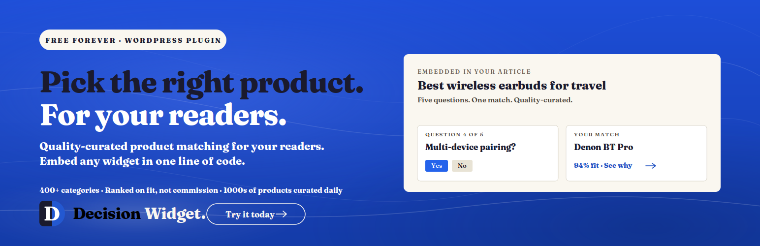 Decision Widget — Product Quiz Recommendations