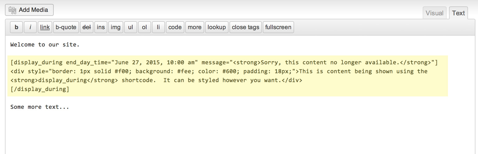 Display During Conditional Shortcode