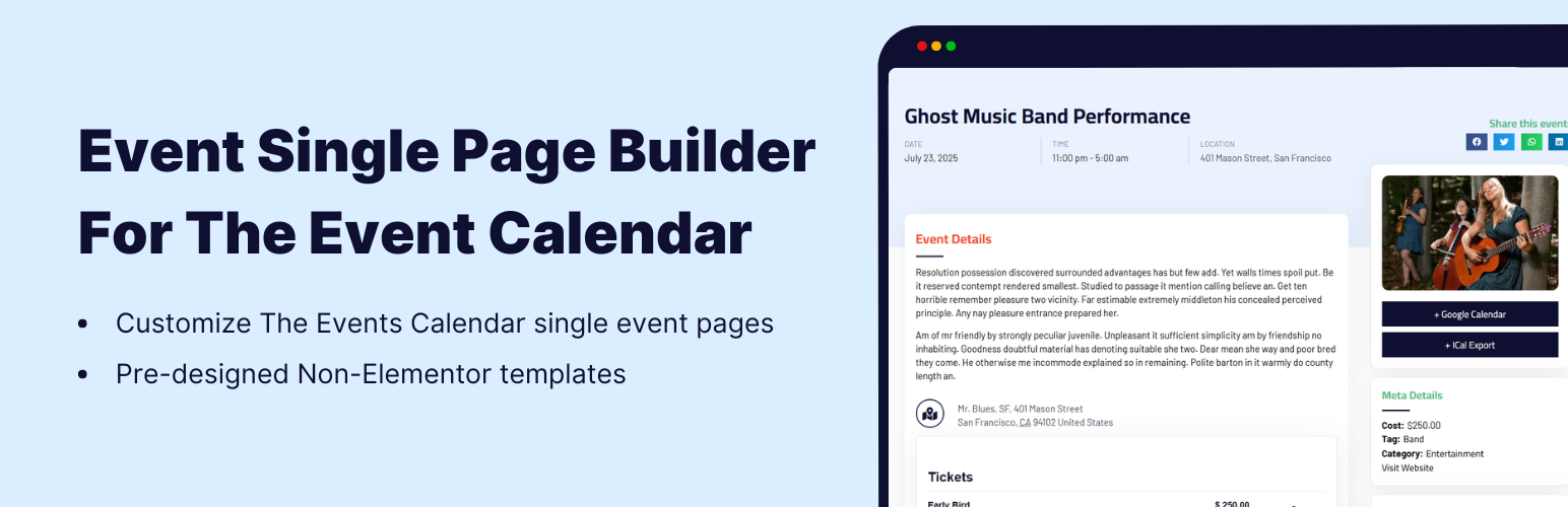 Event Single Page Builder For The Events Calendar