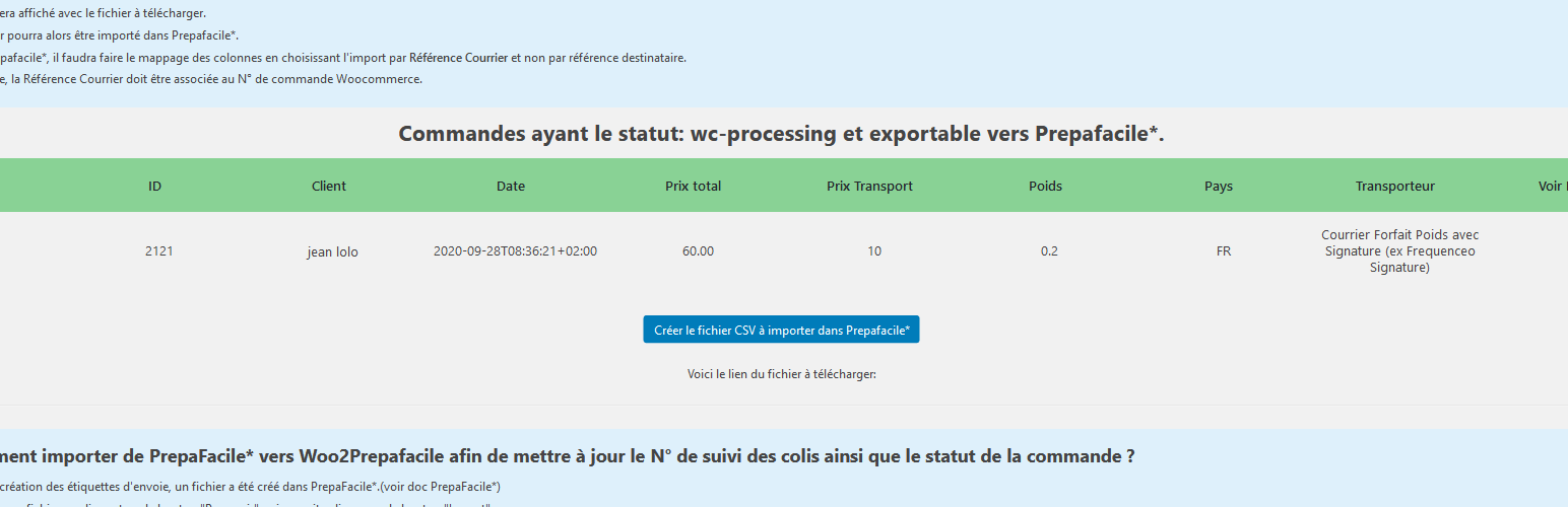 Export vers Prepafacile pour Woocommerce