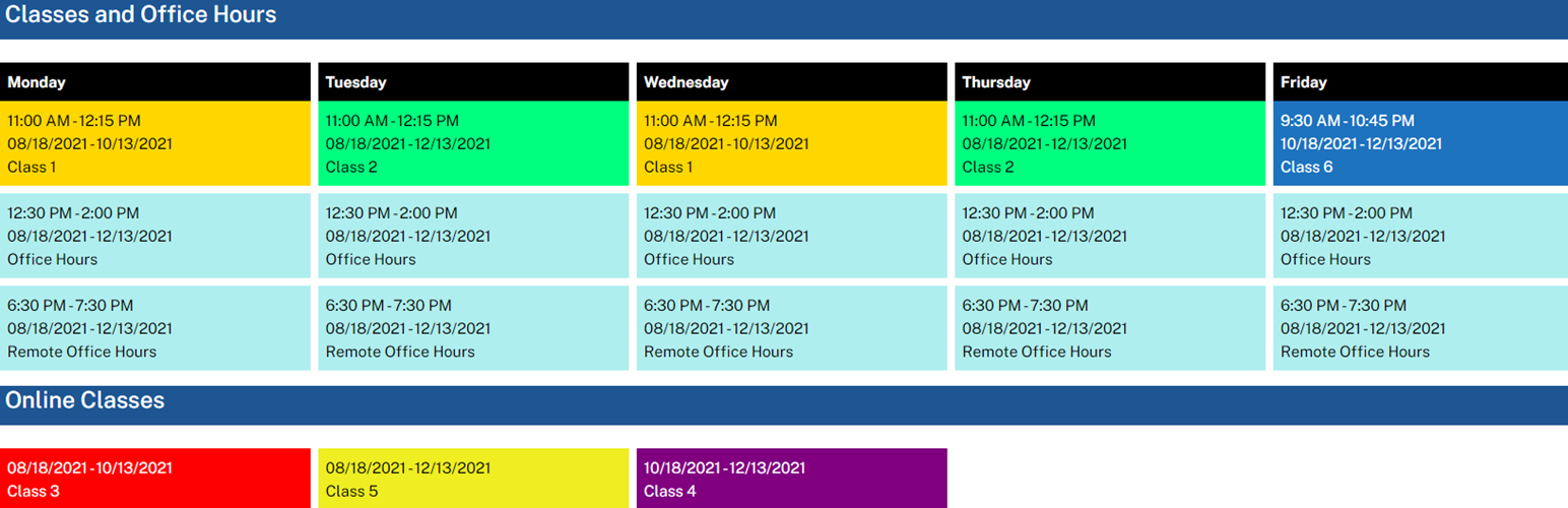 Faculty Weekly Schedule