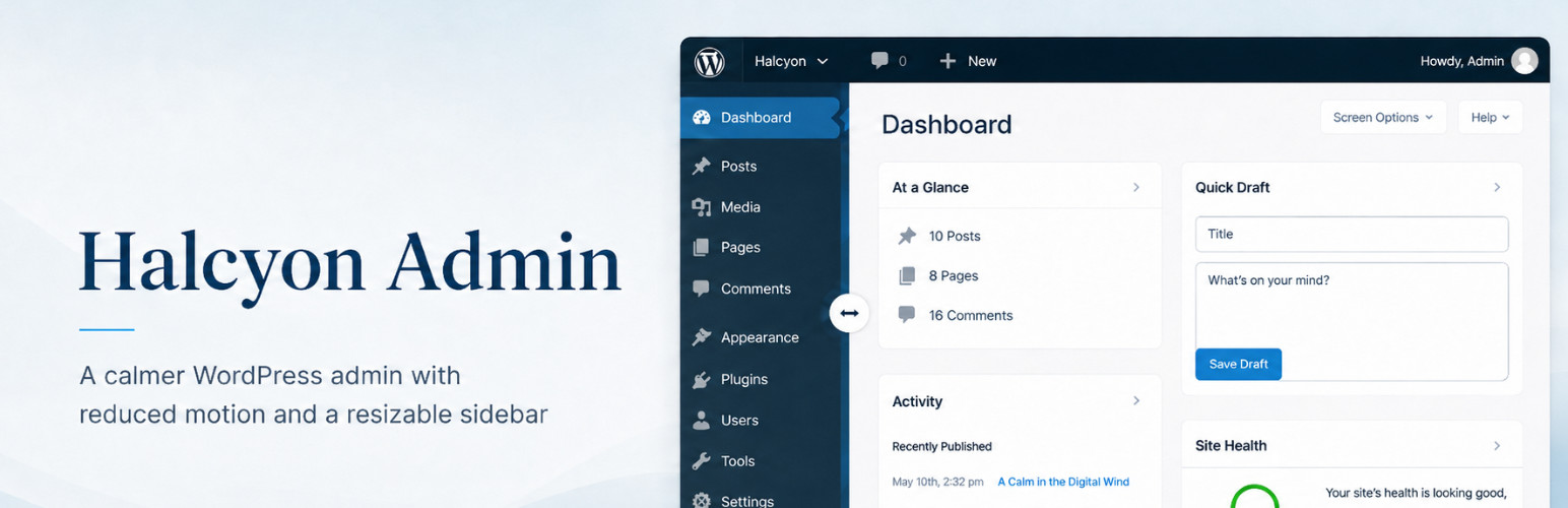 Halcyon Admin — Reduced Motion & Resizable Sidebar