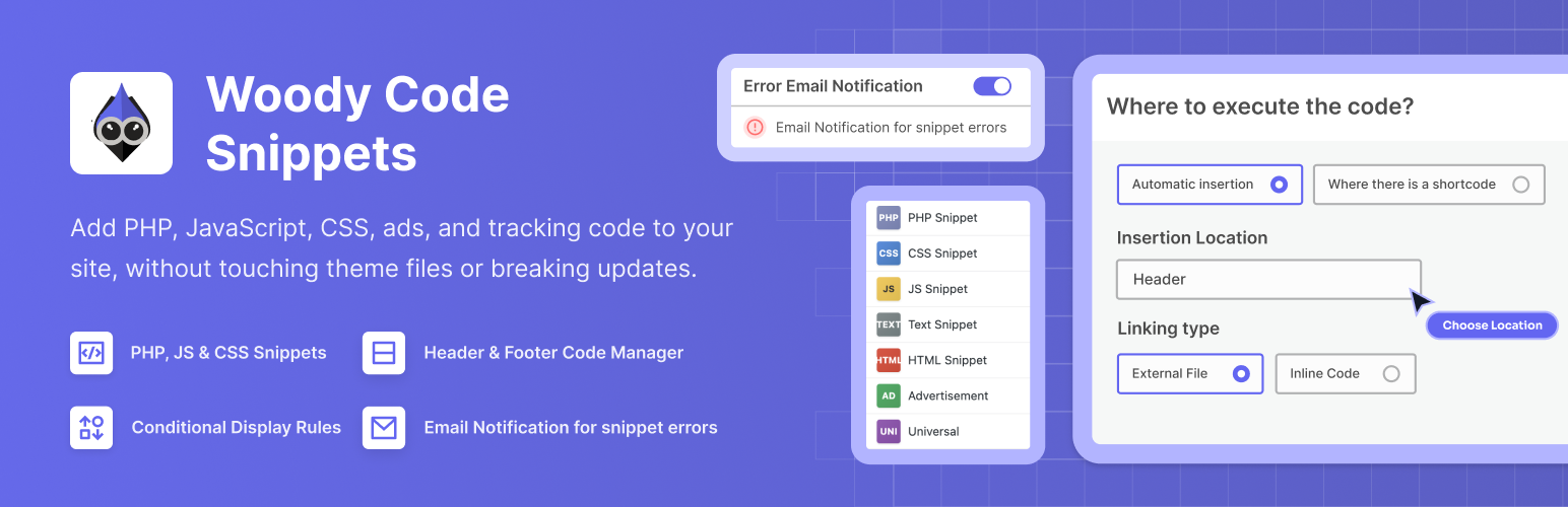 Woody Code Snippets – Insert PHP, CSS, JS, and Header/Footer Scripts