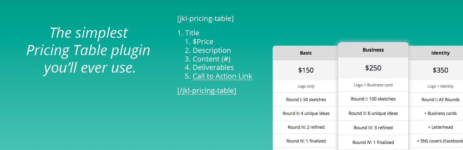 JKL Pricing Tables