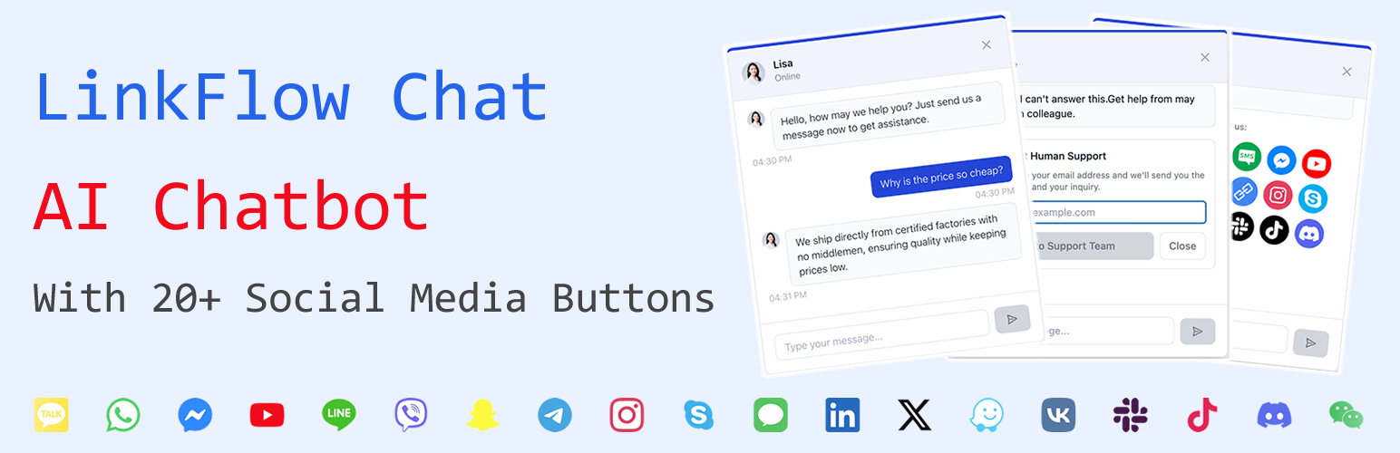 LinkFlow Chat – AI Chatbot With Social Media Buttons