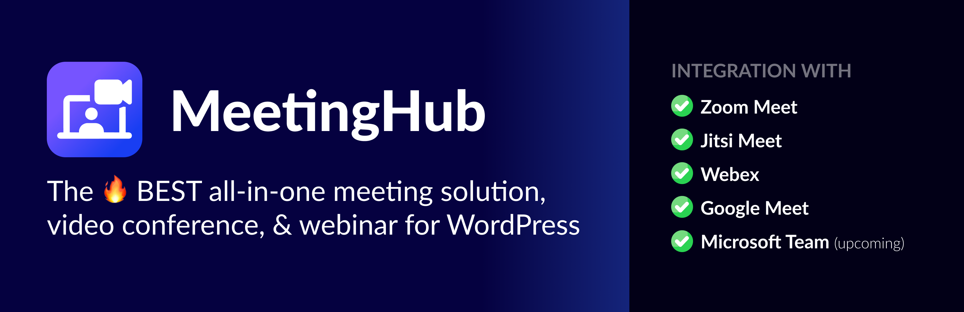 MeetingHub – Webinar & Meeting Plugin for Zoom, Google Meet, Webex, Microsoft Teams, & Jitsi Meet