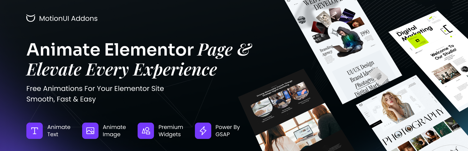 MotionUI Addons for Elementor – GSAP animation for slide, button, portfolio, motion effect