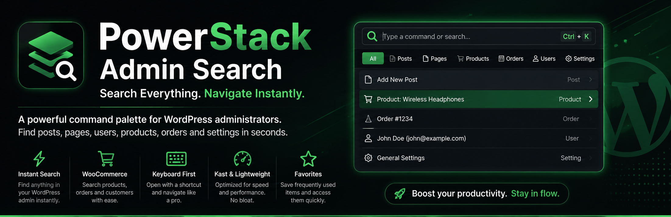 PowerStack – Admin Search and Quick Navigation
