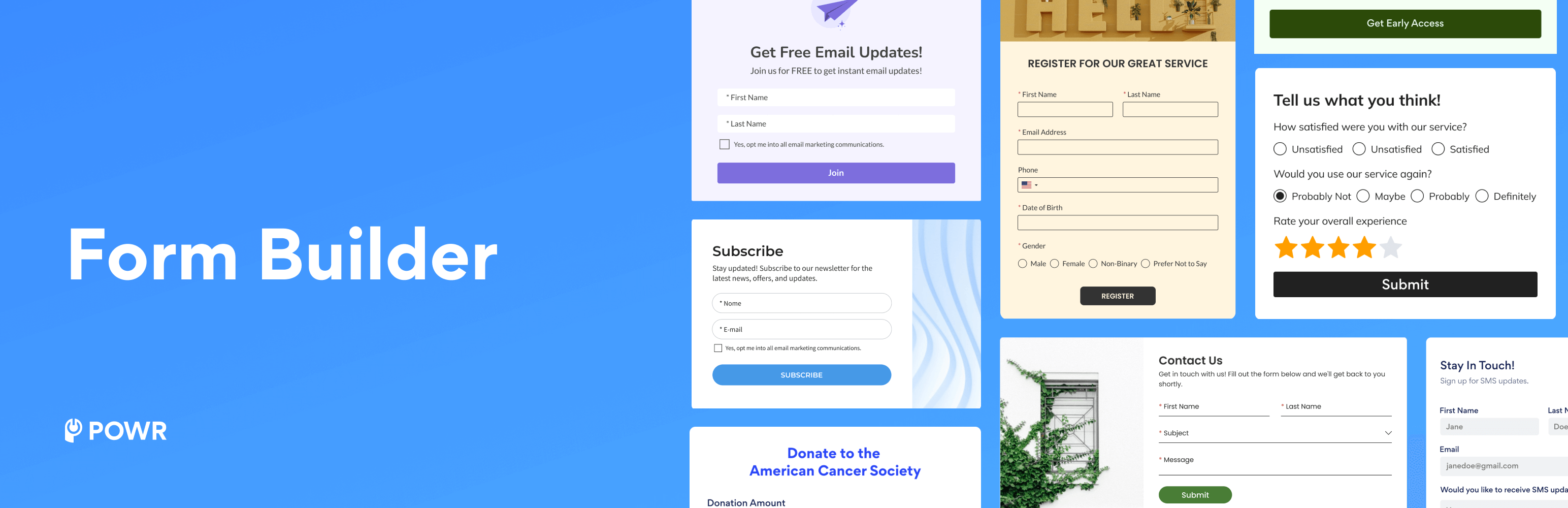 Custom Form Builder, Contact Forms, Payment Forms, Surveys, Polls
