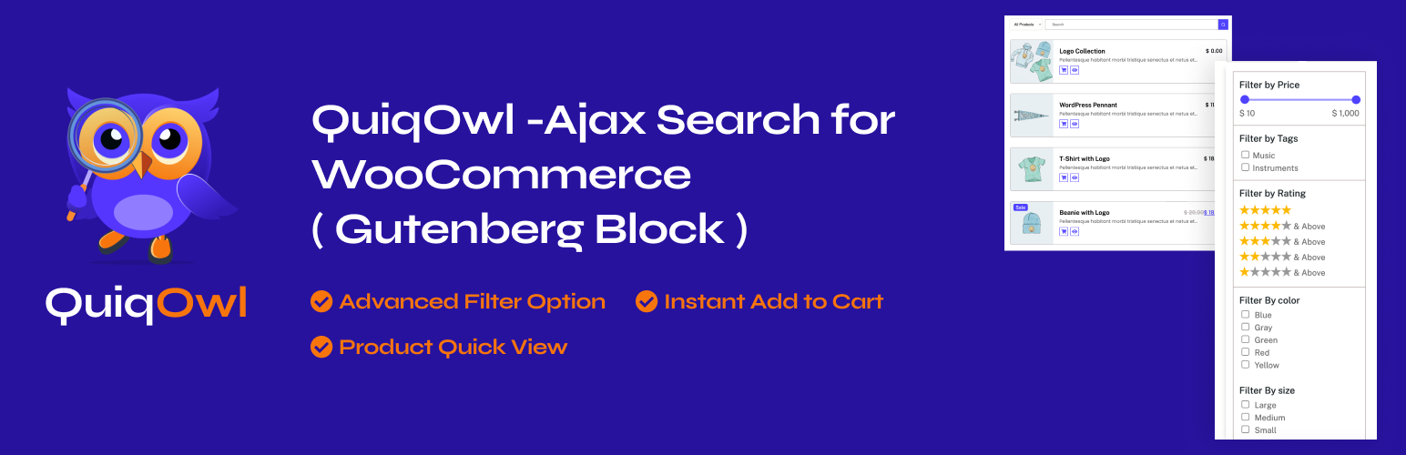 Ajax Search for WooCommerce, Product Search Gutenberg Block for WooCommerce – QuiqOwl