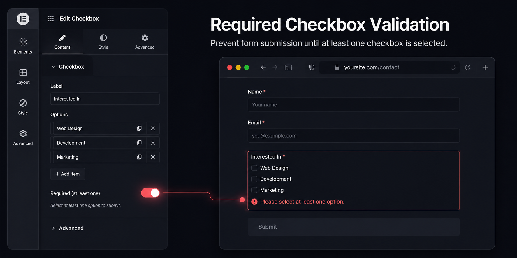 Required Checkbox Validation for Elementor