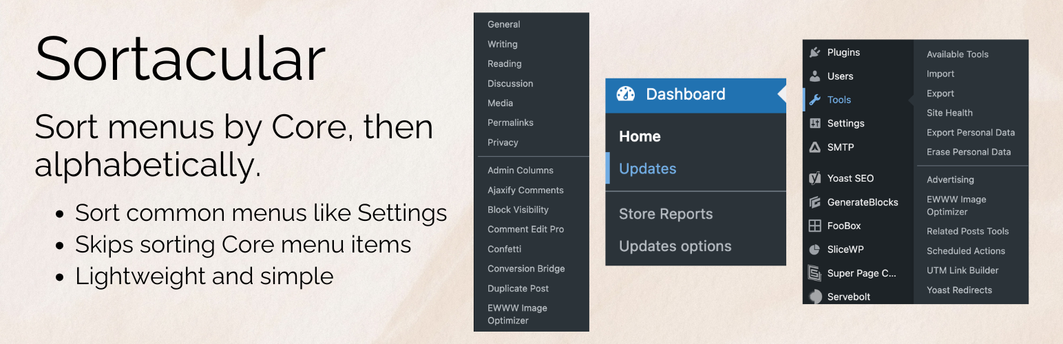 Sortacular – Instantly Sort and Organize WordPress Admin Menus Alphabetically