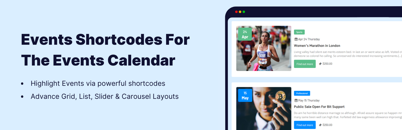 Events Shortcodes For The Events Calendar