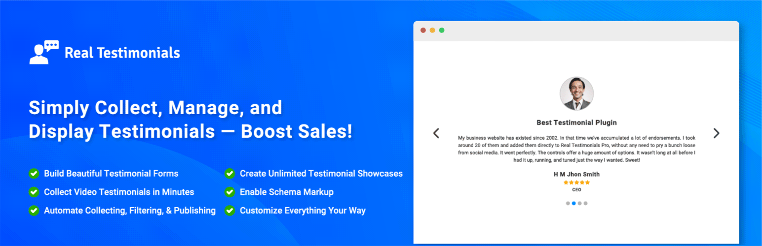 Real Testimonials – Testimonial Slider, Collect Customer Reviews and Video Testimonials