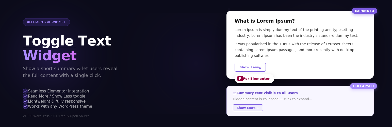 Toggle Text Widget for Elementor