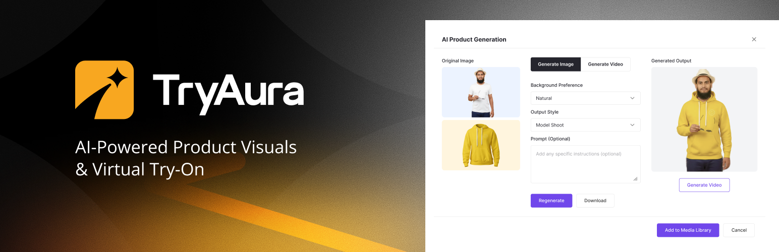 TryAura: AI Virtual Try-On, Product Visualization & Product Videos for WooCommerce