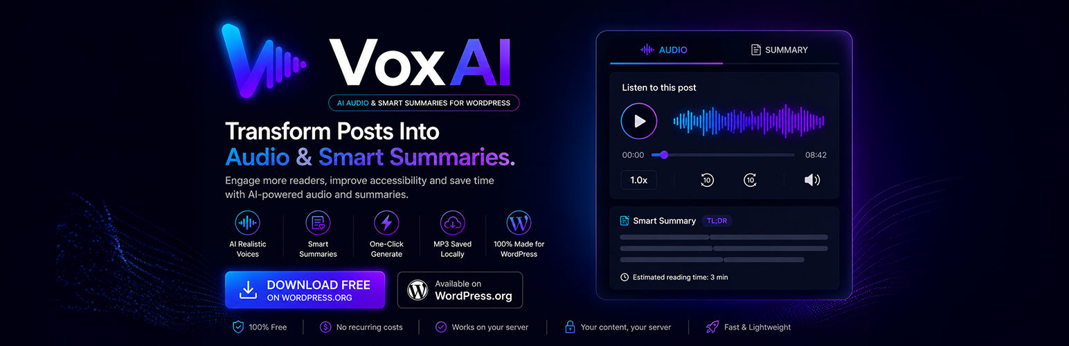 VoxAI – AI Audio & Summary for Posts